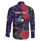 Tui Meri Kirihimete Personalised Family Matching Summer Maxi Dress and Hawaiian Shirt Pohutukawa Flowers Blue Motif - Aussie Hoodie