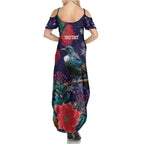 Tui Meri Kirihimete Personalised Family Matching Summer Maxi Dress and Hawaiian Shirt Pohutukawa Flowers Blue Motif - Aussie Hoodie