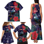 Tui Meri Kirihimete Personalised Family Matching Tank Maxi Dress and Hawaiian Shirt Pohutukawa Flowers Blue Motif - Aussie Hoodie