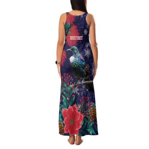 Tui Meri Kirihimete Personalised Family Matching Tank Maxi Dress and Hawaiian Shirt Pohutukawa Flowers Blue Motif - Aussie Hoodie