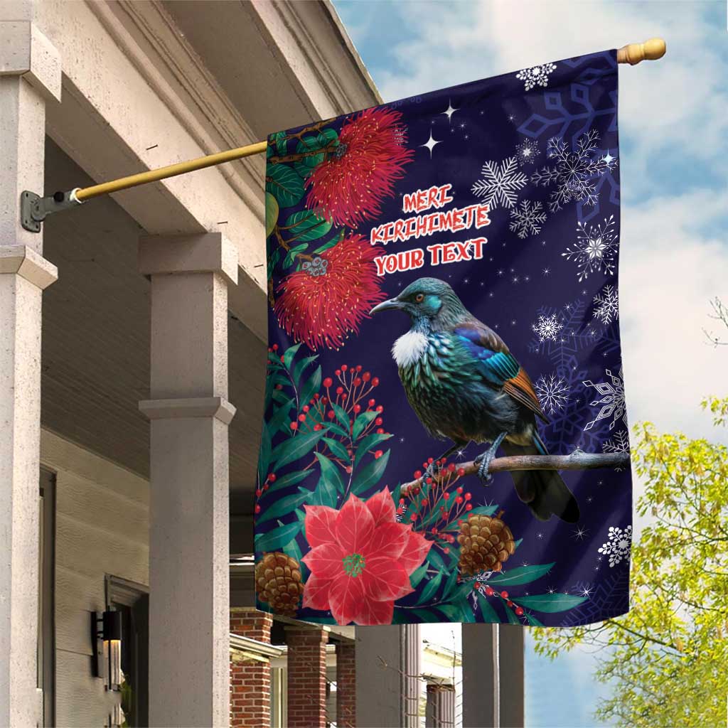 Tui Meri Kirihimete Personalised Garden Flag Pohutukawa Flowers Blue Motif - Aussie Hoodie