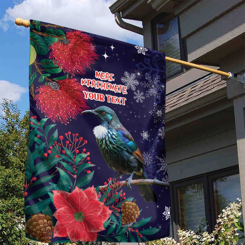 Tui Meri Kirihimete Personalised Garden Flag Pohutukawa Flowers Blue Motif - Aussie Hoodie