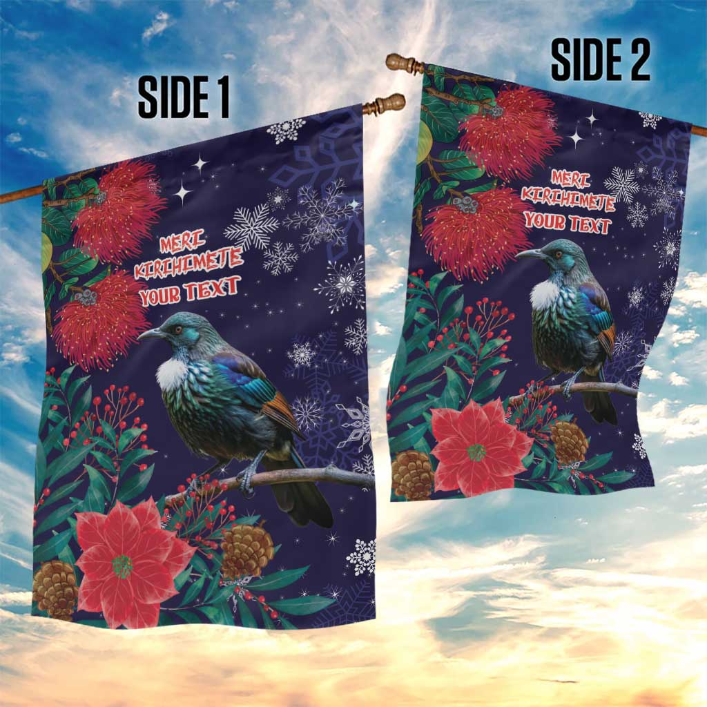 Tui Meri Kirihimete Personalised Garden Flag Pohutukawa Flowers Blue Motif - Aussie Hoodie