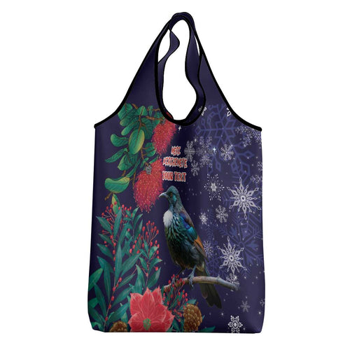 Tui Meri Kirihimete Personalised Grocery Bag Pohutukawa Flowers Blue Motif - Aussie Hoodie