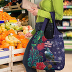 Tui Meri Kirihimete Personalised Grocery Bag Pohutukawa Flowers Blue Motif - Aussie Hoodie