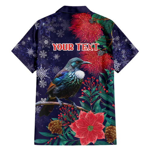 Tui Meri Kirihimete Personalised Hawaiian Shirt Pohutukawa Flowers Blue Motif - Aussie Hoodie