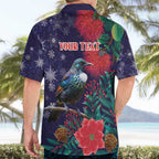 Tui Meri Kirihimete Personalised Hawaiian Shirt Pohutukawa Flowers Blue Motif - Aussie Hoodie