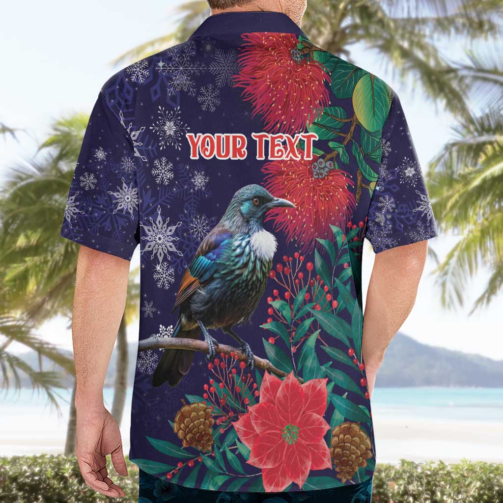 Tui Meri Kirihimete Personalised Hawaiian Shirt Pohutukawa Flowers Blue Motif - Aussie Hoodie
