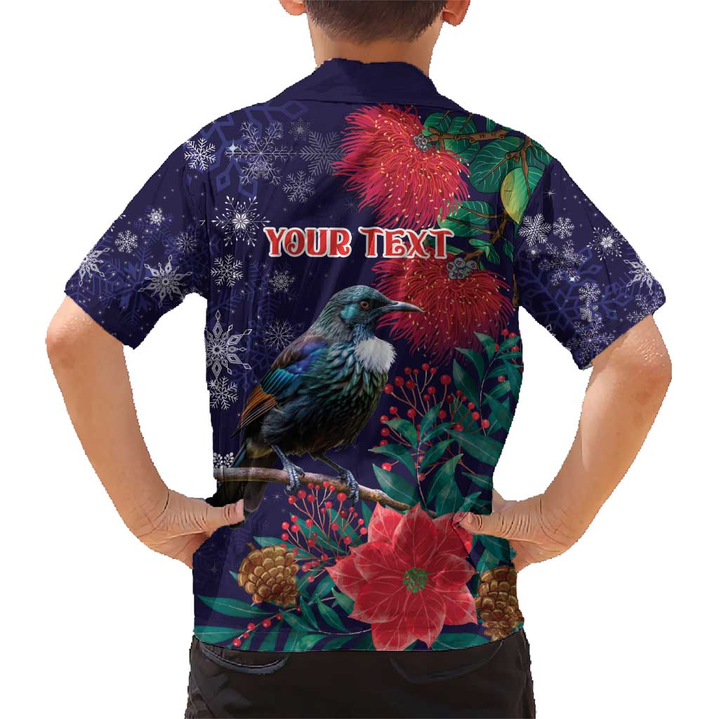 Tui Meri Kirihimete Personalised Hawaiian Shirt Pohutukawa Flowers Blue Motif - Aussie Hoodie