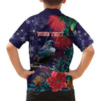 Tui Meri Kirihimete Personalised Hawaiian Shirt Pohutukawa Flowers Blue Motif - Aussie Hoodie