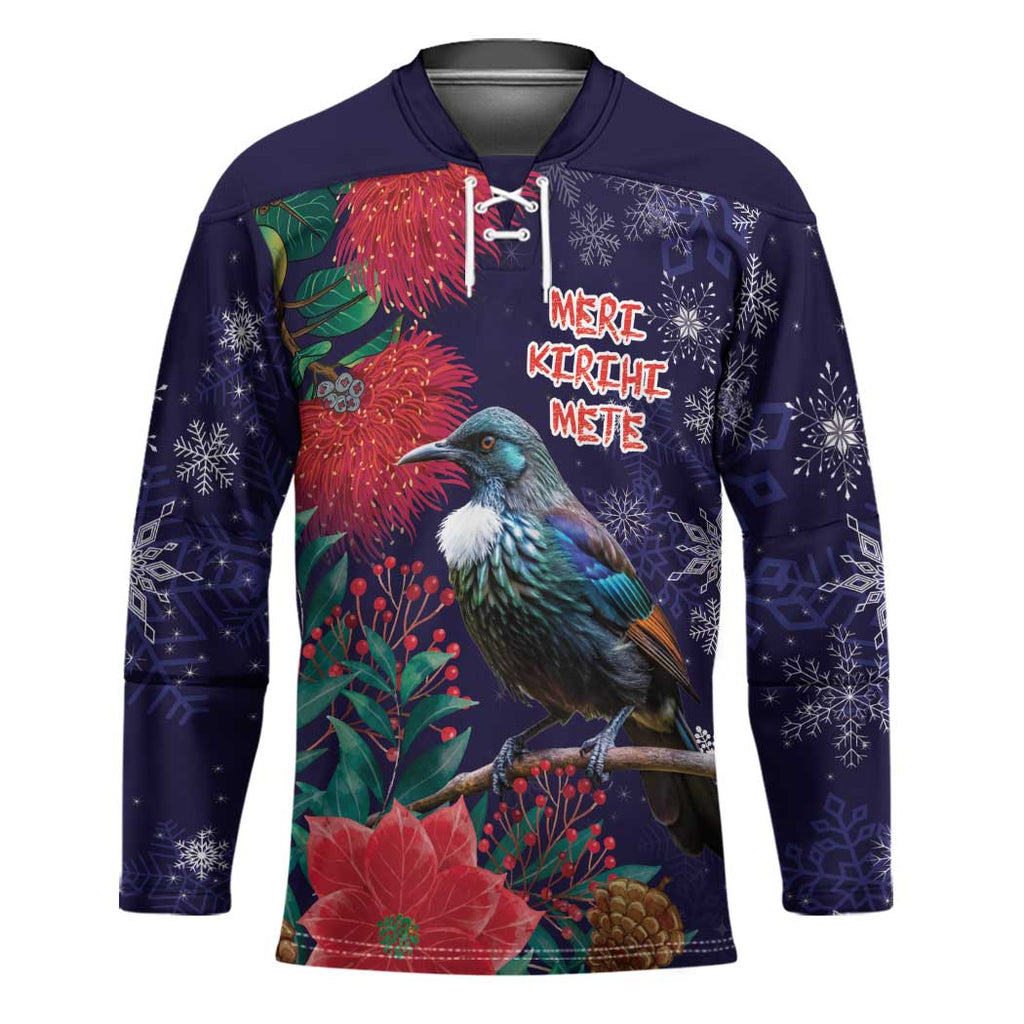 Tui Meri Kirihimete Personalised Hockey Jersey Pohutukawa Flowers Blue Motif - Aussie Hoodie