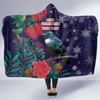 Tui Meri Kirihimete Personalised Hooded Blanket Pohutukawa Flowers Blue Motif - Aussie Hoodie
