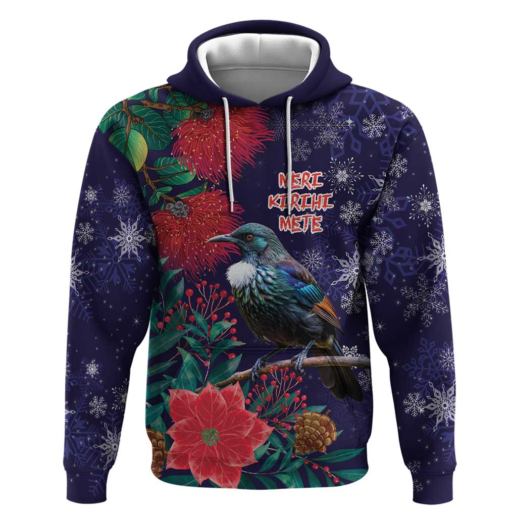 Tui Meri Kirihimete Personalised Hoodie Pohutukawa Flowers Blue Motif - Aussie Hoodie