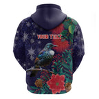 Tui Meri Kirihimete Personalised Hoodie Pohutukawa Flowers Blue Motif - Aussie Hoodie