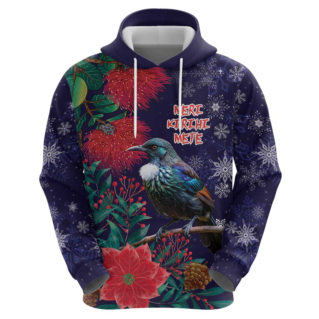 Tui Meri Kirihimete Personalised Hoodie Pohutukawa Flowers Blue Motif - Aussie Hoodie