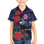 Tui Meri Kirihimete Personalised Kid Hawaiian Shirt Pohutukawa Flowers Blue Motif - Aussie Hoodie