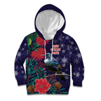Tui Meri Kirihimete Personalised Kid Hoodie Pohutukawa Flowers Blue Motif - Aussie Hoodie