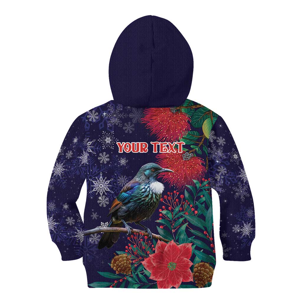 Tui Meri Kirihimete Personalised Kid Hoodie Pohutukawa Flowers Blue Motif - Aussie Hoodie