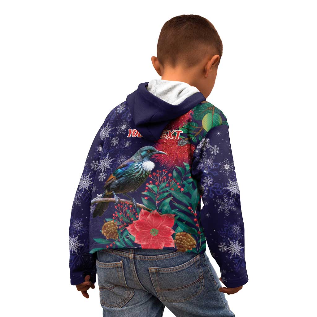 Tui Meri Kirihimete Personalised Kid Hoodie Pohutukawa Flowers Blue Motif - Aussie Hoodie