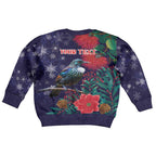 Tui Meri Kirihimete Personalised Kid Ugly Christmas Sweater Pohutukawa Flowers Blue Motif - Aussie Hoodie
