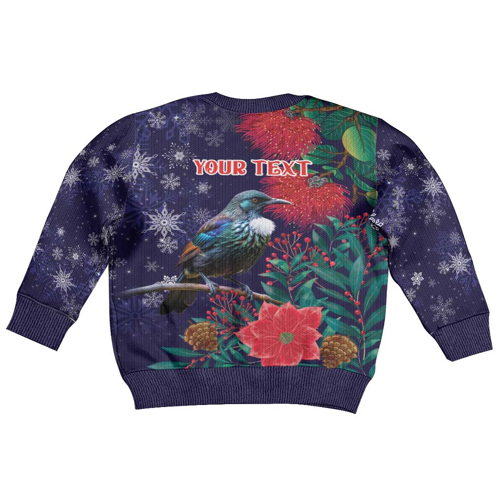 Tui Meri Kirihimete Personalised Kid Ugly Christmas Sweater Pohutukawa Flowers Blue Motif - Aussie Hoodie