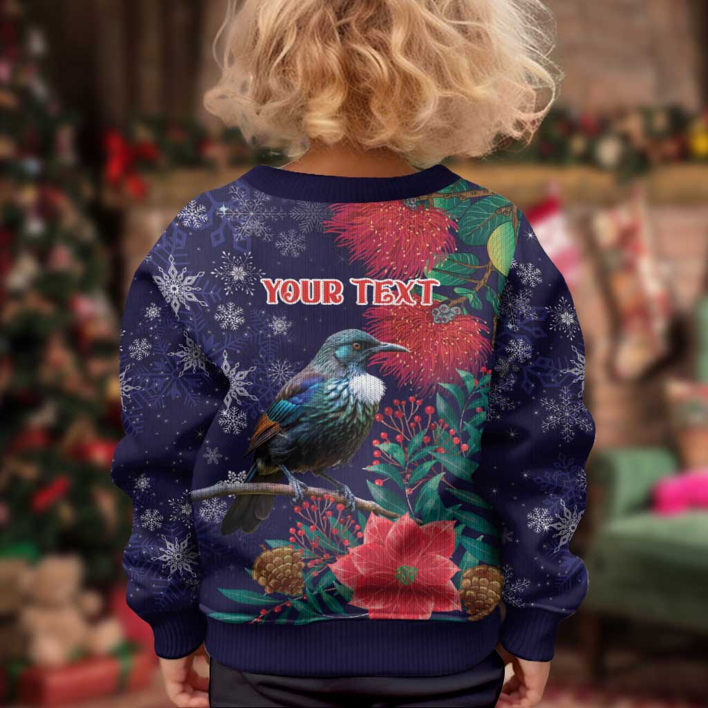 Tui Meri Kirihimete Personalised Kid Ugly Christmas Sweater Pohutukawa Flowers Blue Motif - Aussie Hoodie