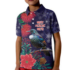 Tui Meri Kirihimete Personalised Kid Polo Shirt Pohutukawa Flowers Blue Motif - Aussie Hoodie