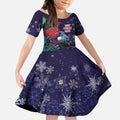 Tui Meri Kirihimete Personalised Kid Short Sleeve Dress Pohutukawa Flowers Blue Motif - Aussie Hoodie