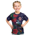 Tui Meri Kirihimete Personalised Kid T Shirt Pohutukawa Flowers Blue Motif - Aussie Hoodie