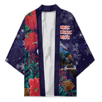 Tui Meri Kirihimete Personalised Kimono Pohutukawa Flowers Blue Motif - Aussie Hoodie