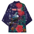 Tui Meri Kirihimete Personalised Kimono Pohutukawa Flowers Blue Motif - Aussie Hoodie