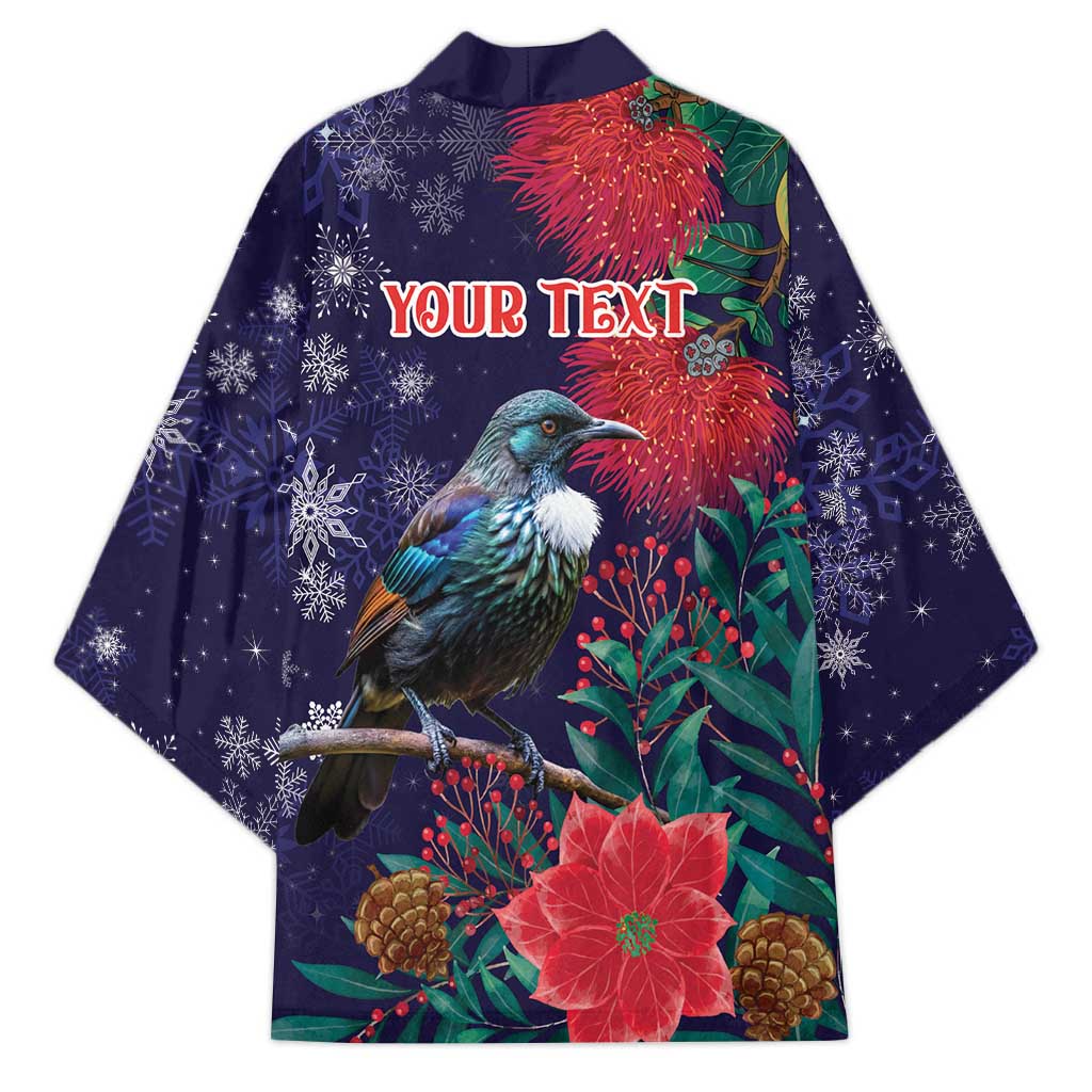 Tui Meri Kirihimete Personalised Kimono Pohutukawa Flowers Blue Motif - Aussie Hoodie