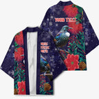 Tui Meri Kirihimete Personalised Kimono Pohutukawa Flowers Blue Motif - Aussie Hoodie