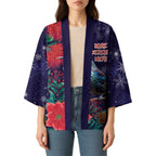 Tui Meri Kirihimete Personalised Kimono Pohutukawa Flowers Blue Motif - Aussie Hoodie
