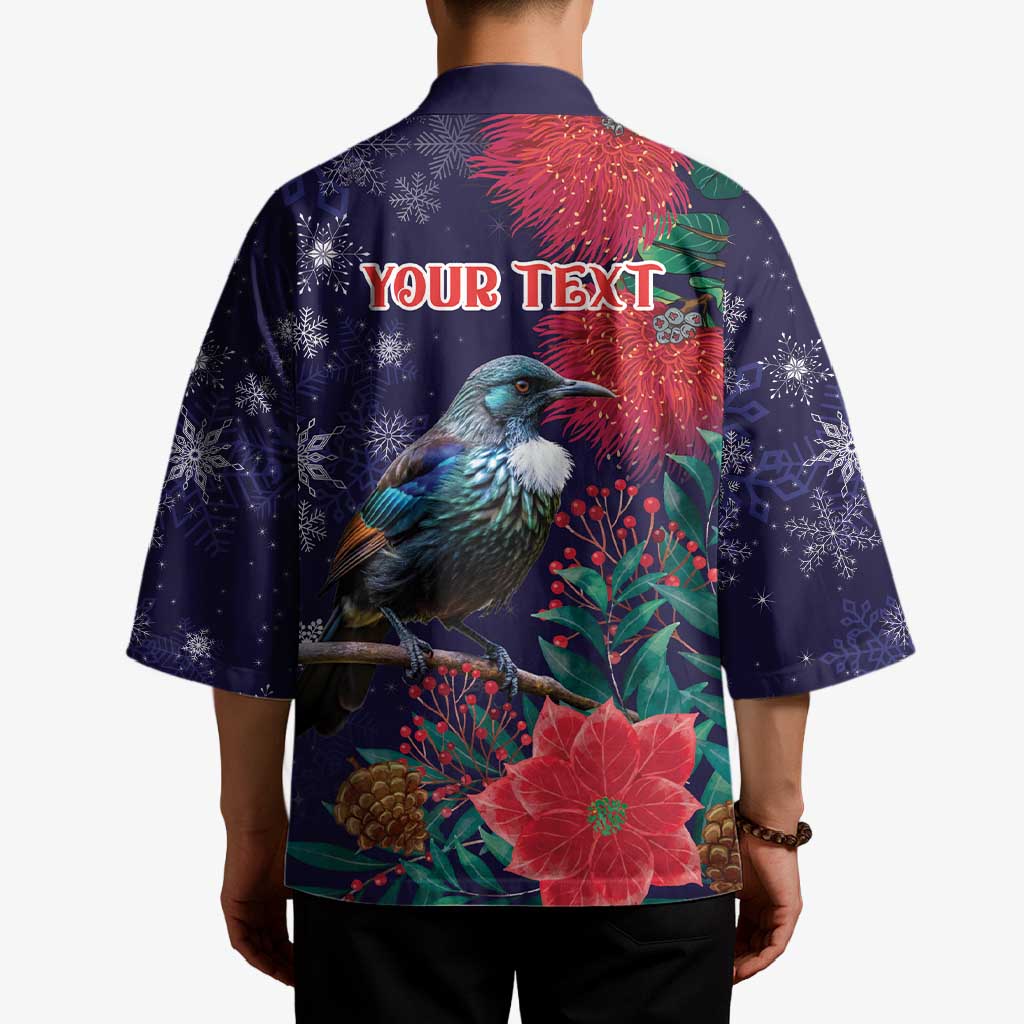 Tui Meri Kirihimete Personalised Kimono Pohutukawa Flowers Blue Motif - Aussie Hoodie