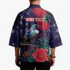 Tui Meri Kirihimete Personalised Kimono Pohutukawa Flowers Blue Motif - Aussie Hoodie