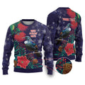 Tui Meri Kirihimete Personalised Ugly Christmas Sweater Pohutukawa Flowers Blue Motif - undefined