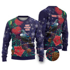 Tui Meri Kirihimete Personalised Ugly Christmas Sweater Pohutukawa Flowers Blue Motif - undefined