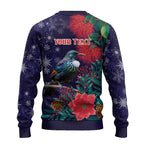 Tui Meri Kirihimete Personalised Ugly Christmas Sweater Pohutukawa Flowers Blue Motif - undefined