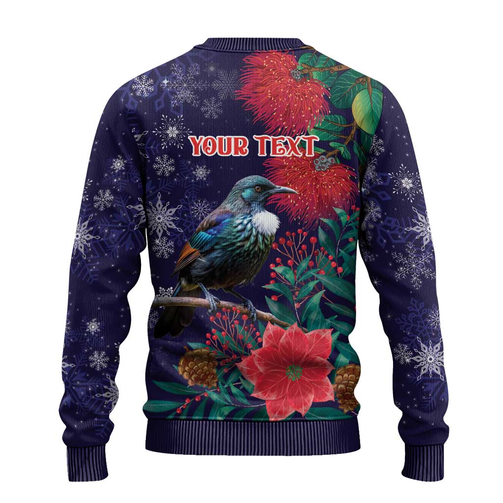 Tui Meri Kirihimete Personalised Ugly Christmas Sweater Pohutukawa Flowers Blue Motif - undefined