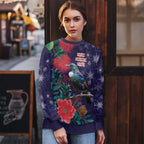 Tui Meri Kirihimete Personalised Ugly Christmas Sweater Pohutukawa Flowers Blue Motif - undefined