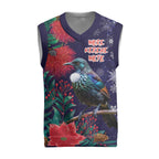 Tui Meri Kirihimete Personalised Christmas Knitted V-Neck Vest Pohutukawa Flowers Blue Motif - Aussie Hoodie