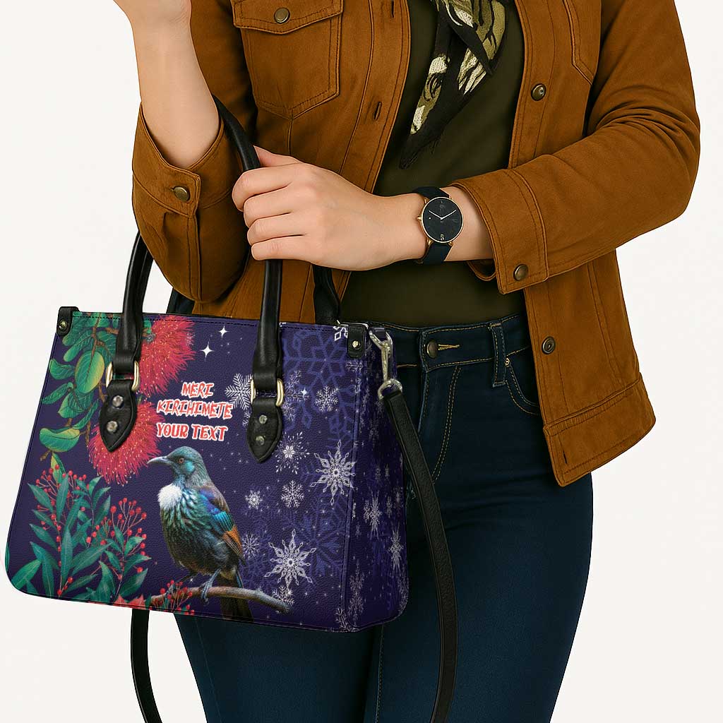 Tui Meri Kirihimete Personalised Leather Bag Pohutukawa Flowers Blue Motif - Aussie Hoodie