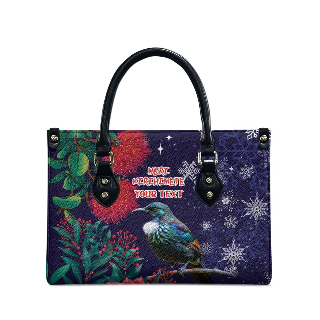 Tui Meri Kirihimete Personalised Leather Bag Pohutukawa Flowers Blue Motif - Aussie Hoodie
