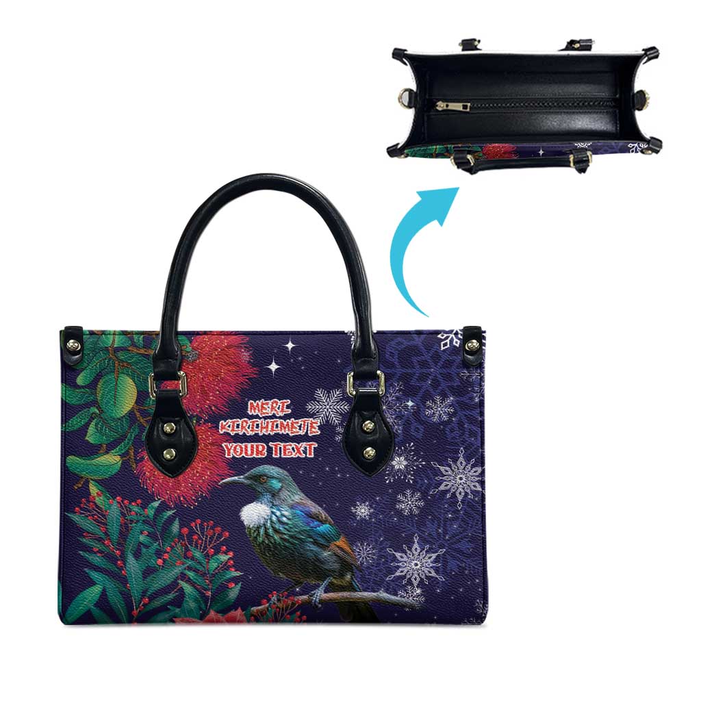 Tui Meri Kirihimete Personalised Leather Bag Pohutukawa Flowers Blue Motif - Aussie Hoodie