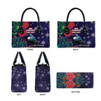 Tui Meri Kirihimete Personalised Leather Bag Pohutukawa Flowers Blue Motif - Aussie Hoodie