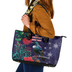 Tui Meri Kirihimete Personalised Leather Tote Bag Pohutukawa Flowers Blue Motif - Aussie Hoodie