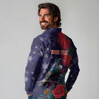 Tui Meri Kirihimete Personalised Long Sleeve Polo Shirt Pohutukawa Flowers Blue Motif - Aussie Hoodie