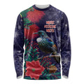 Tui Meri Kirihimete Personalised Long Sleeve Shirt Pohutukawa Flowers Blue Motif - Aussie Hoodie