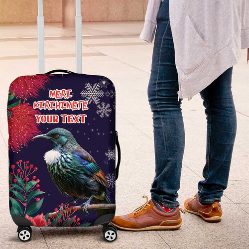 Tui Meri Kirihimete Personalised Luggage Cover Pohutukawa Flowers Blue Motif - Aussie Hoodie